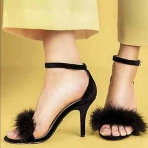 Betsey Johnson Nolte black velvet faux fur sandal